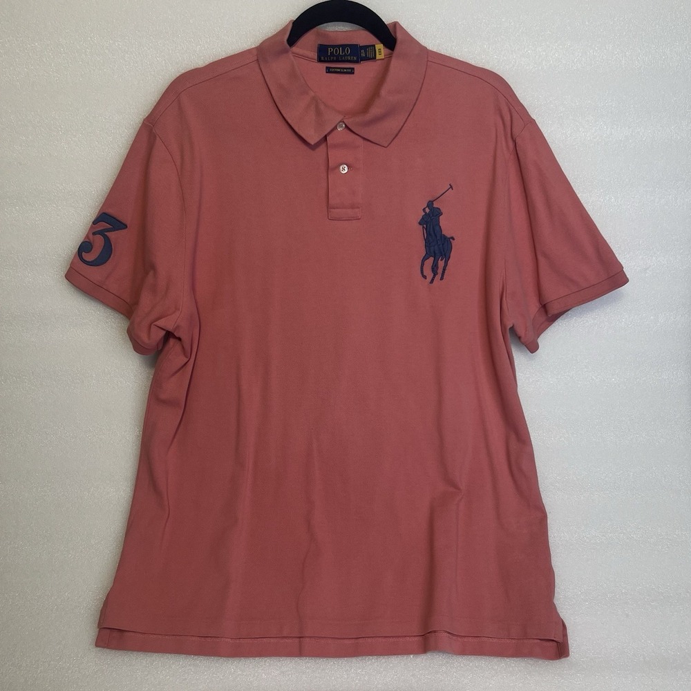 Polo Ralph Lauren Polo Shirt Mens XL Pink Big Pony Custom Slim Fit 3 Embroidered